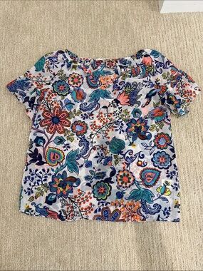 Milly Women's Multicolor Floral Short Sleeve Blouse - White Base